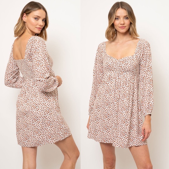 Floral Print Long Sleeve Smocked Back Dress - Picture 2 of 2